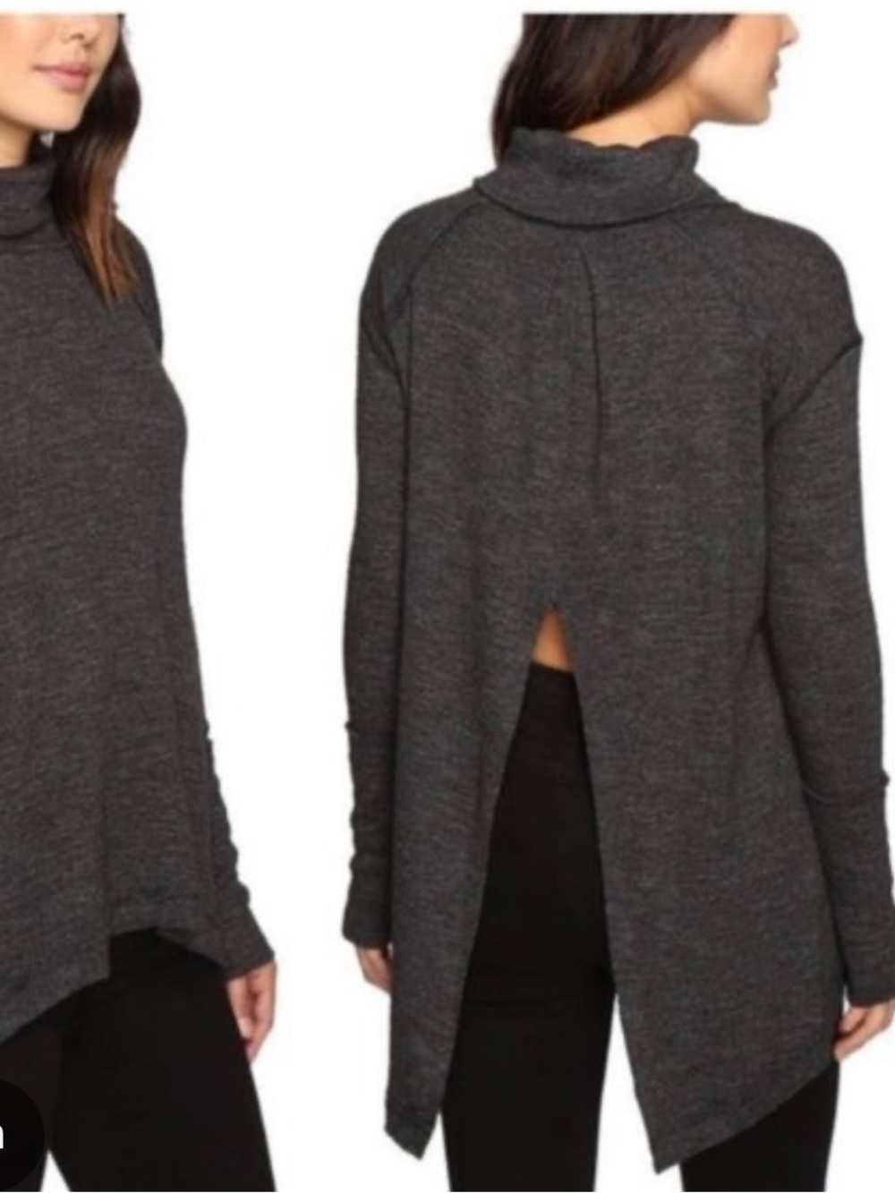 WE THE FREE CHARCOAL SPLIT BACK TURTLENECK TOP